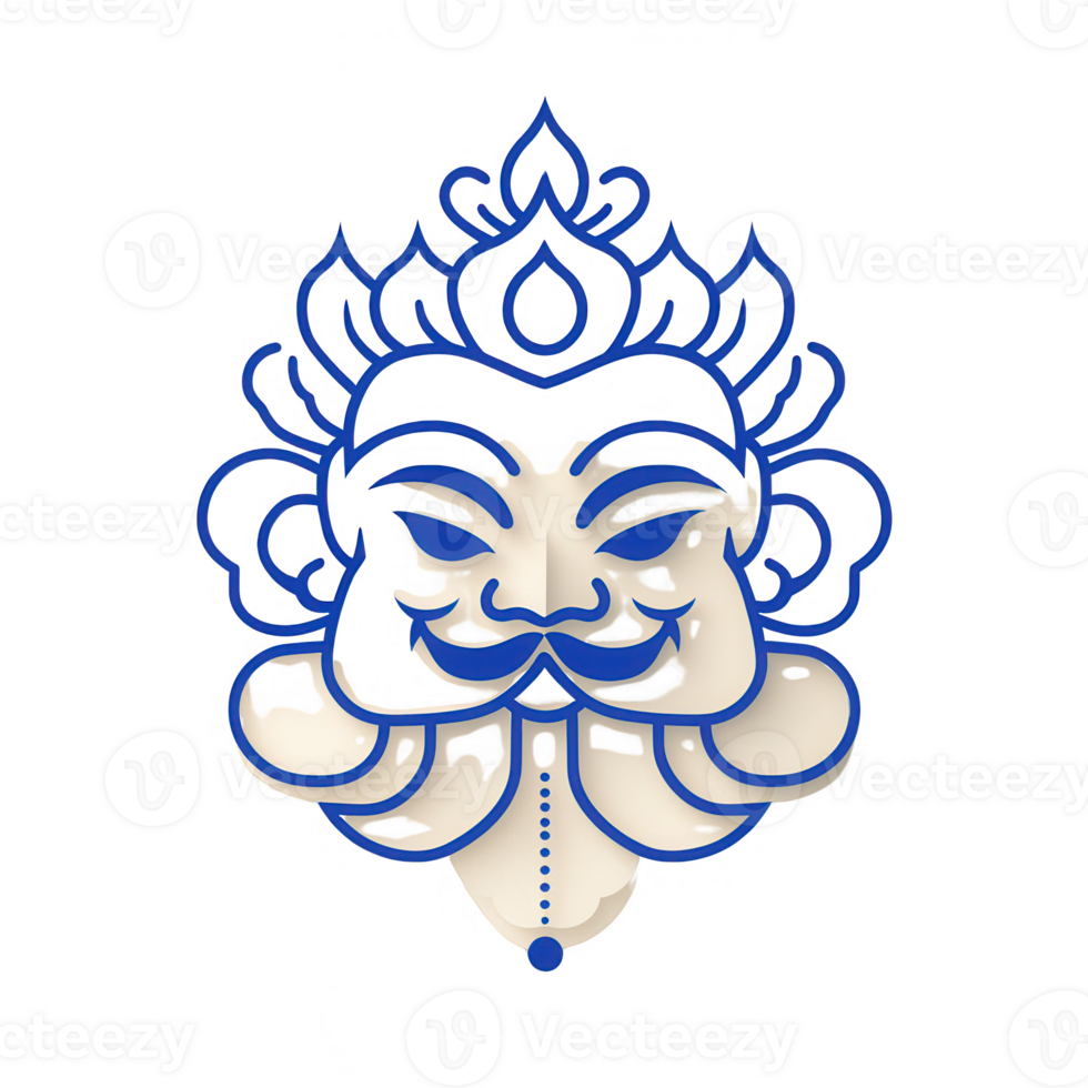 A vibrant blue and white illustration of a traditional deity's face. png