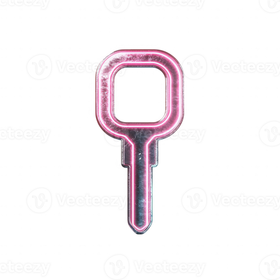 A vibrant neon graphic of a key with a glowing outline, perfect for modern designs. png