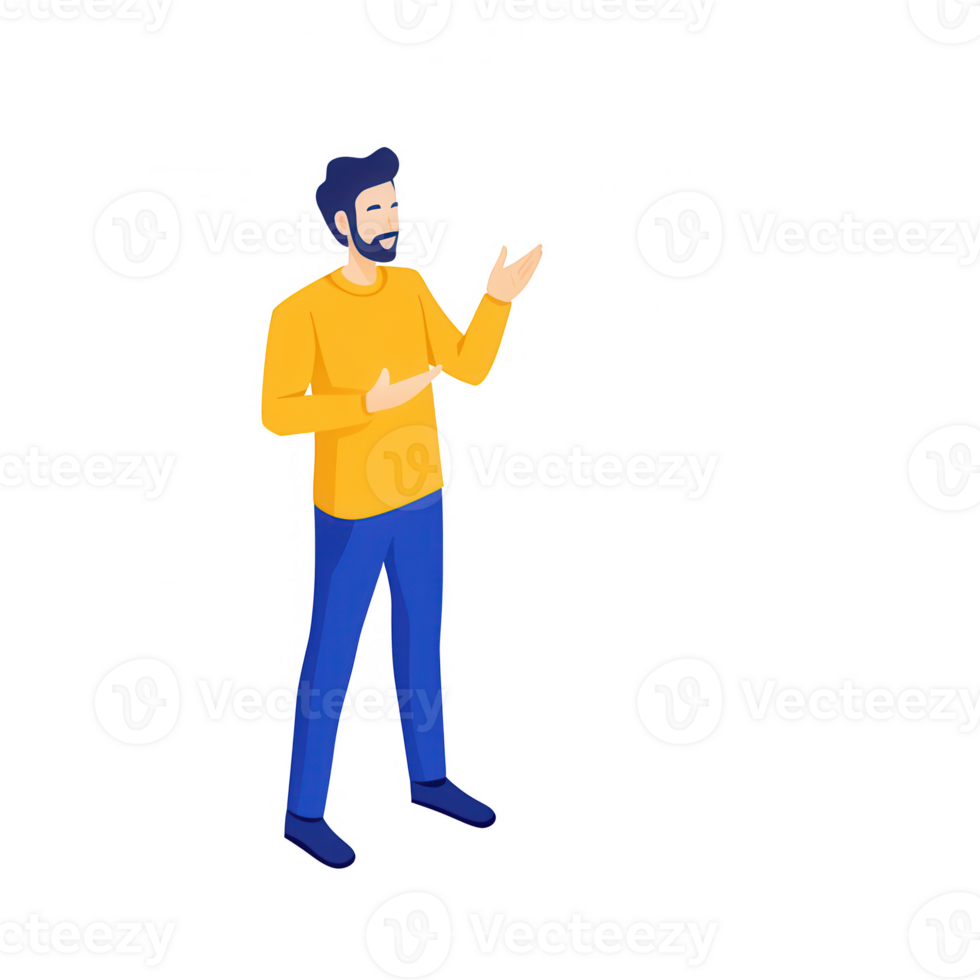 A young man presenting ideas with enthusiasm and confidence in a modern style. png