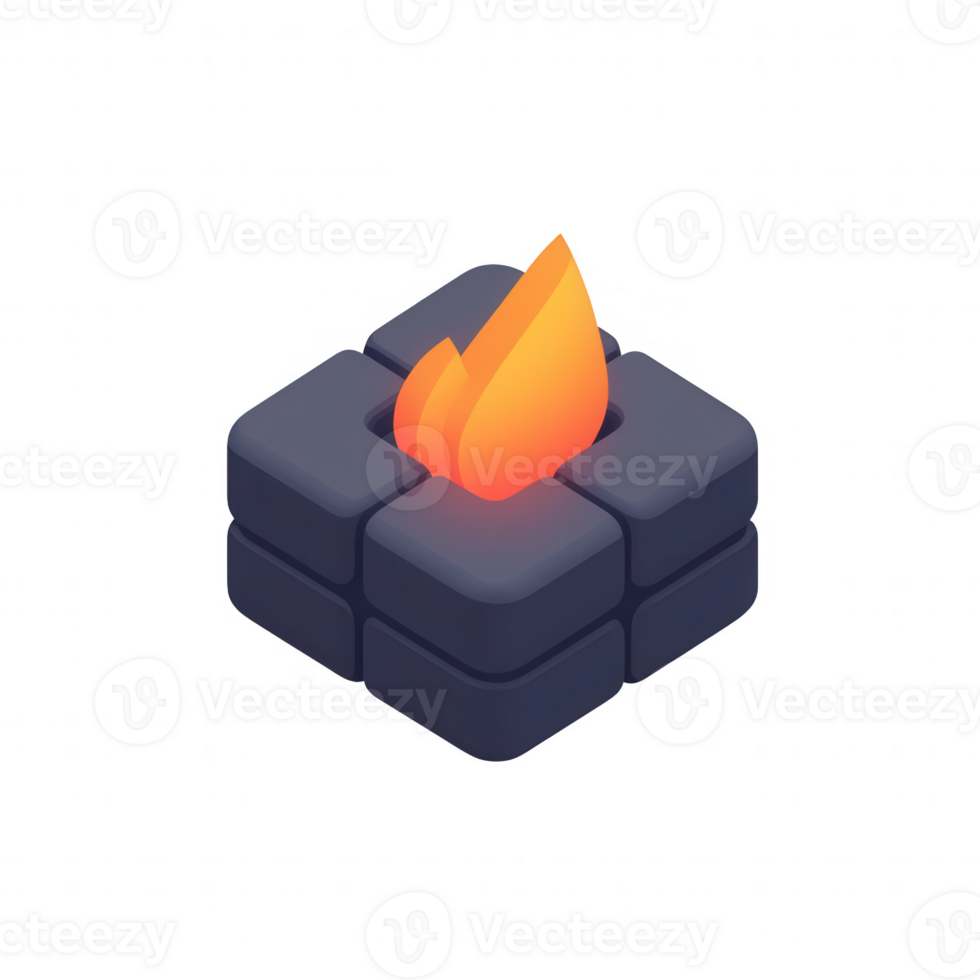 An artistic representation of a stylized fire on a geometric base. png