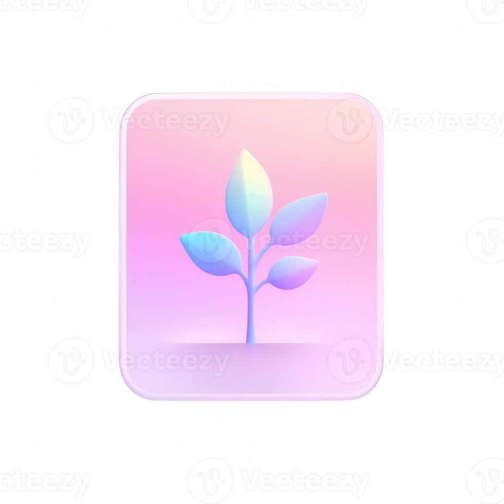 A stylized illustration of a small plant with pastel colors and a soft gradient background. png
