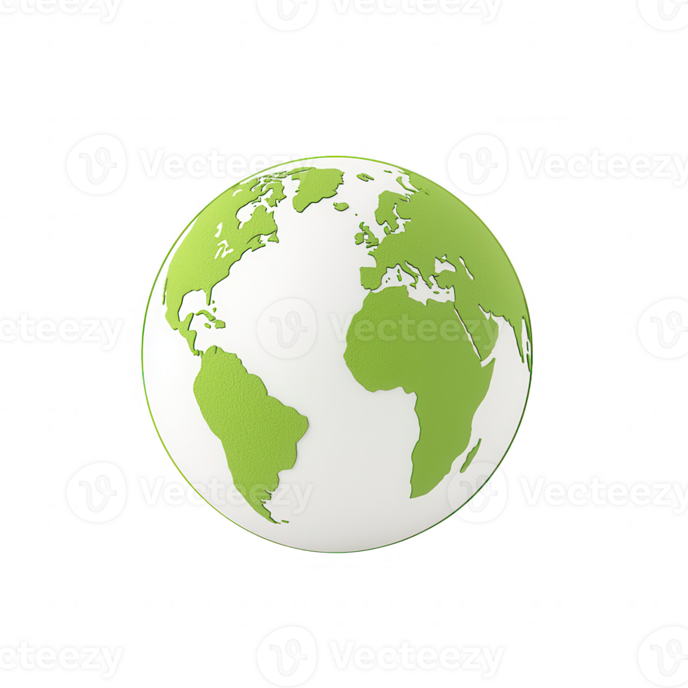 A stylized globe featuring green continents symbolizing environmental awareness. png