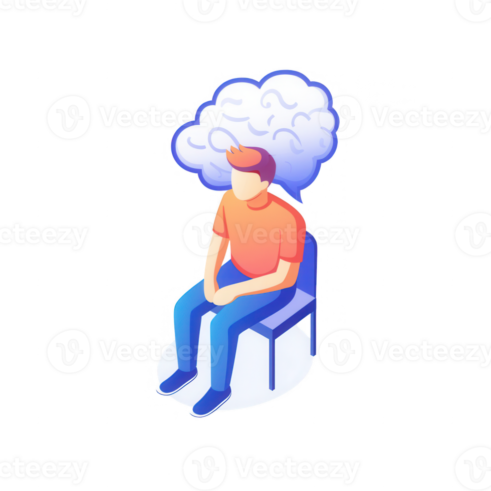 A thoughtful person sitting on a chair, representing contemplation and introspection. png