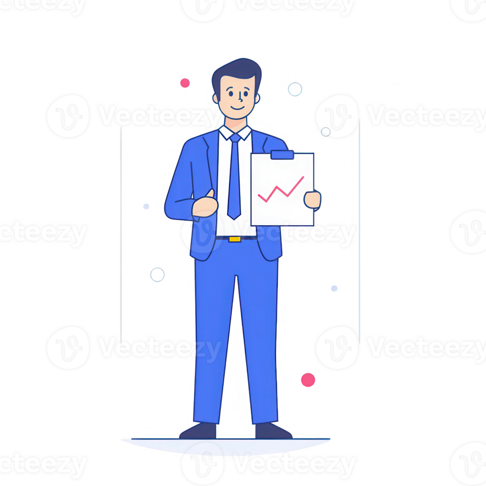 Businessman holding a report with growth chart, representing success and progress. png