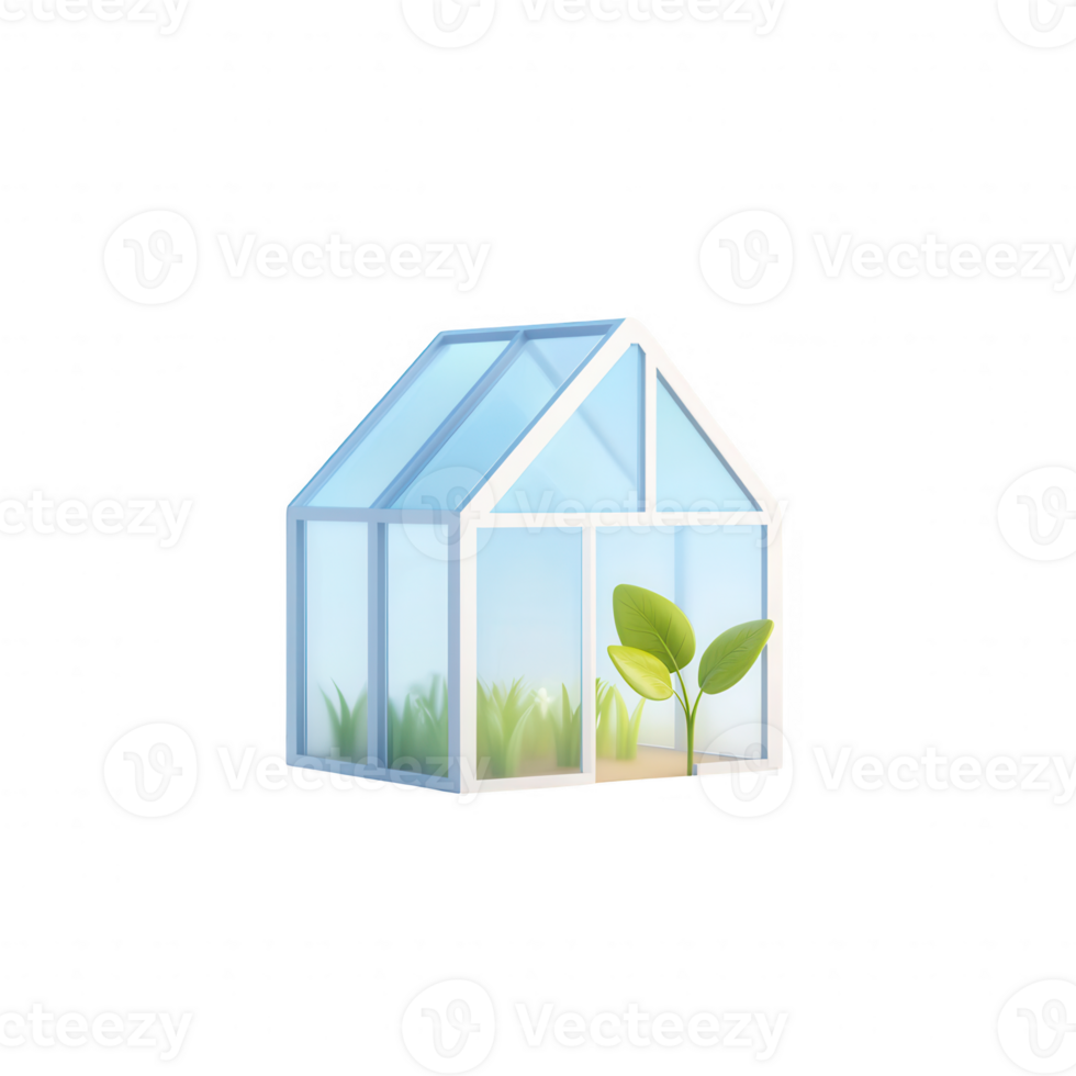 Bright and modern greenhouse with lush plants and sunlight, perfect for gardening enthusiasts. png