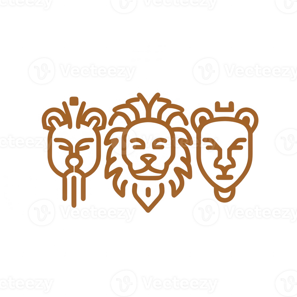 Artistic illustration of three lion faces representing strength and majesty. png