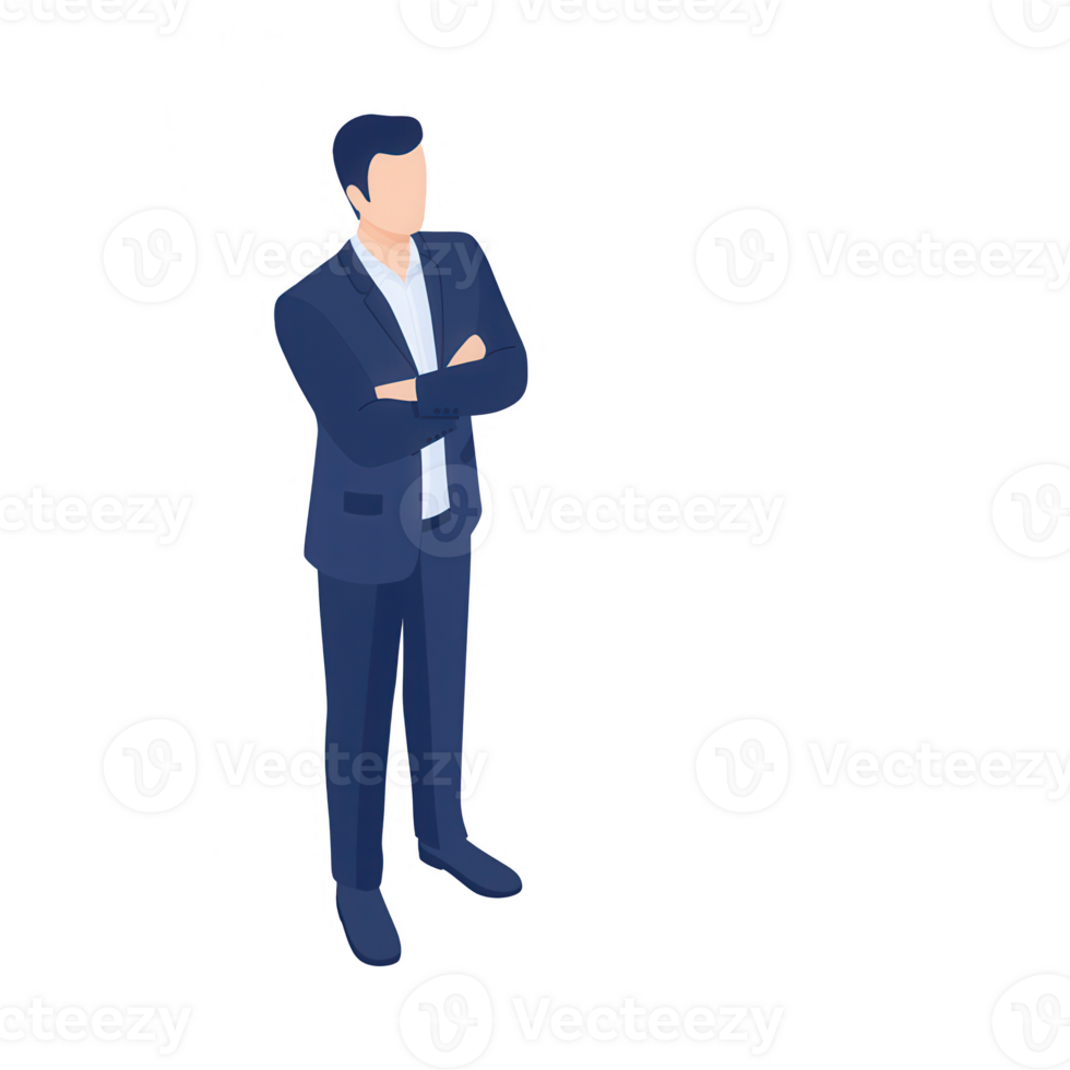 Confident businessman standing with arms crossed, illustrating professionalism and focus. png