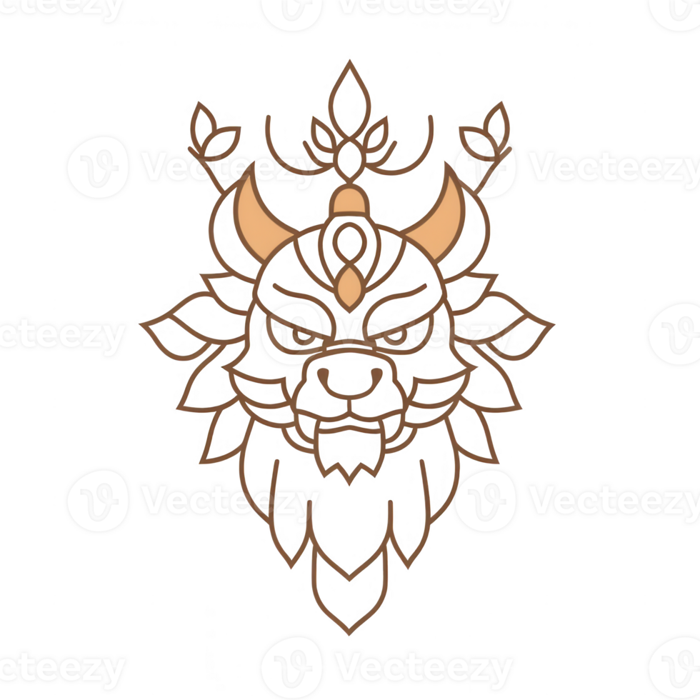 Intricate lion design symbolizing strength and spirituality. png