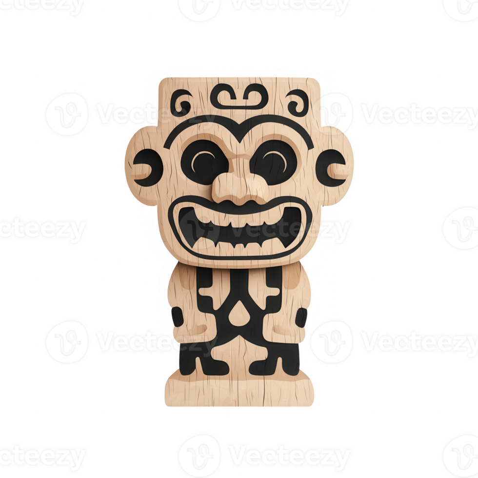 Traditional wooden tiki sculpture showcasing intricate carvings and cultural significance. png