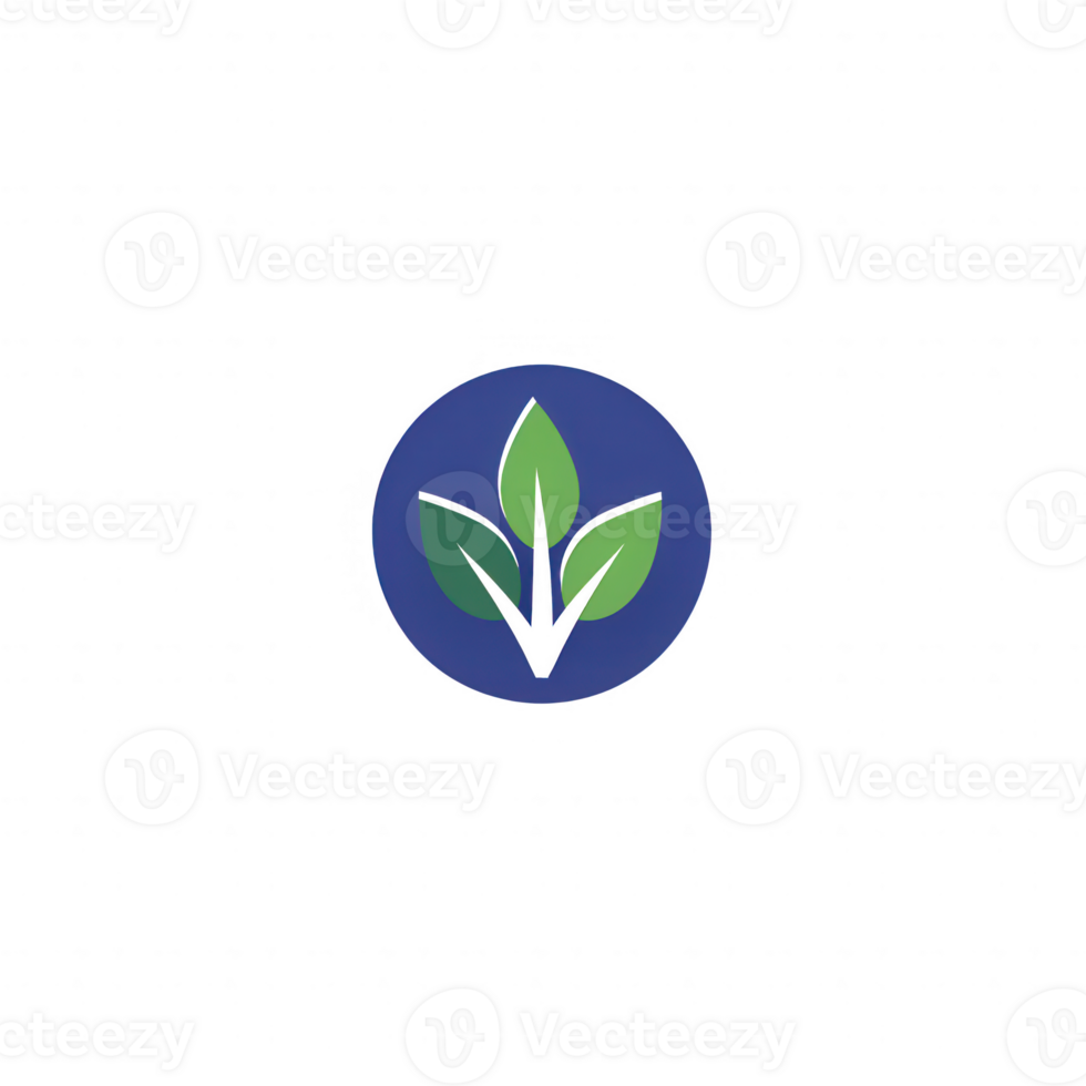 Stylized logo featuring green leaves on a blue circular background, representing nature. png