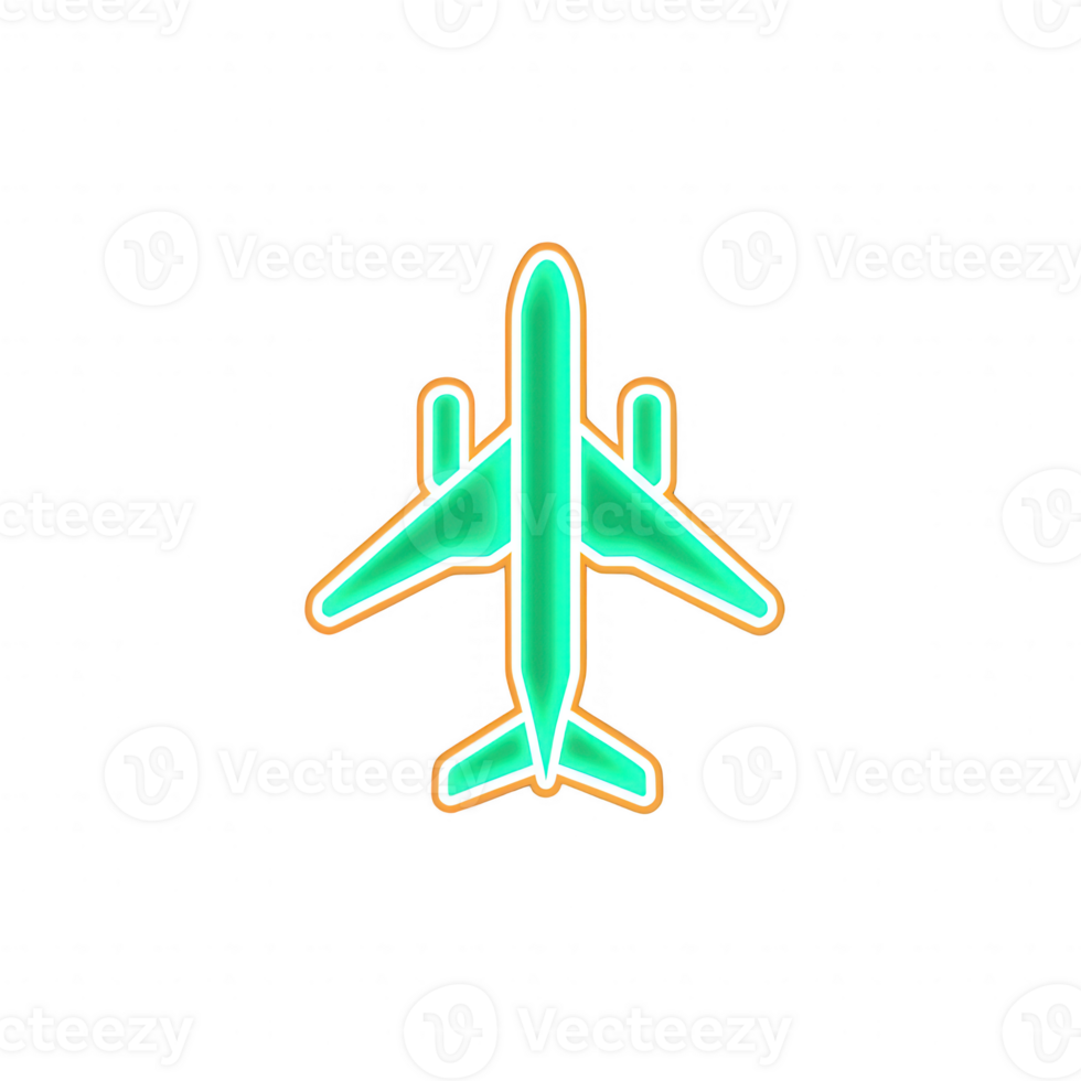Stylized neon airplane illustration with vibrant colors and vivid details. png