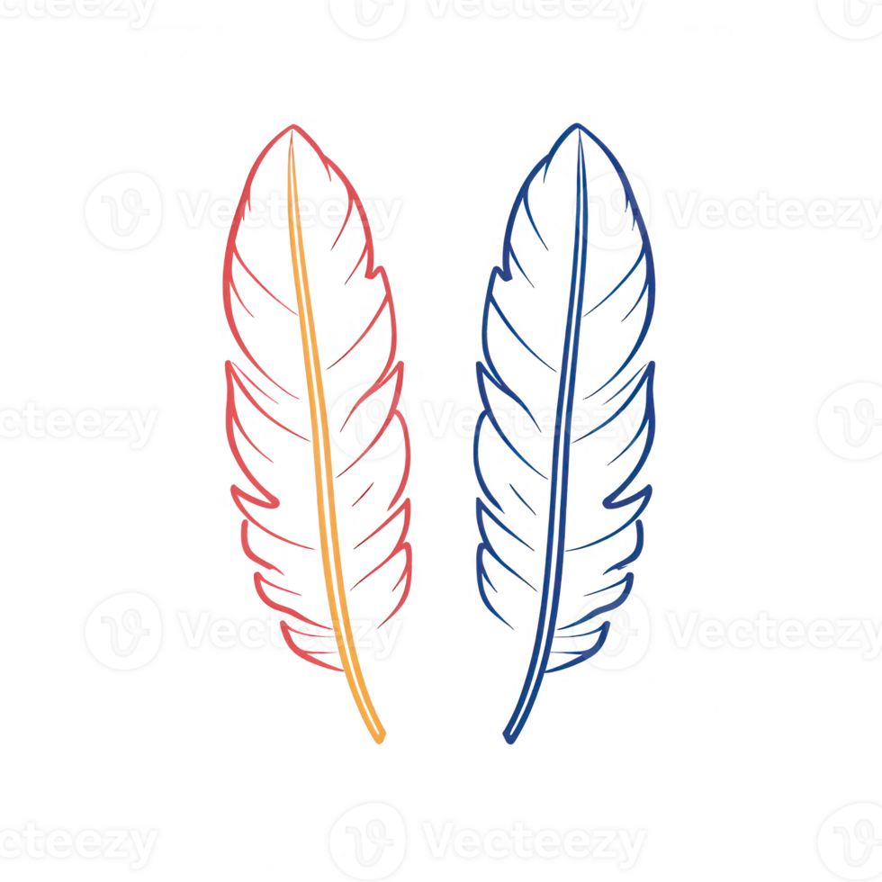 Vibrant illustrated feathers showcasing colorful patterns and natural beauty. png