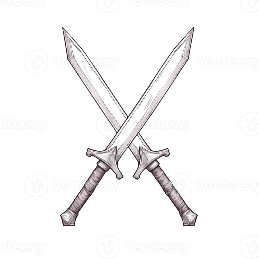 Two crossed swords symbolizing conflict, strength, and unity in battle. png