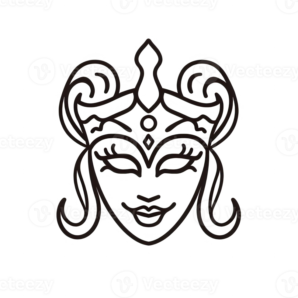 A beautiful illustration of a mystical face adorned with intricate designs. png