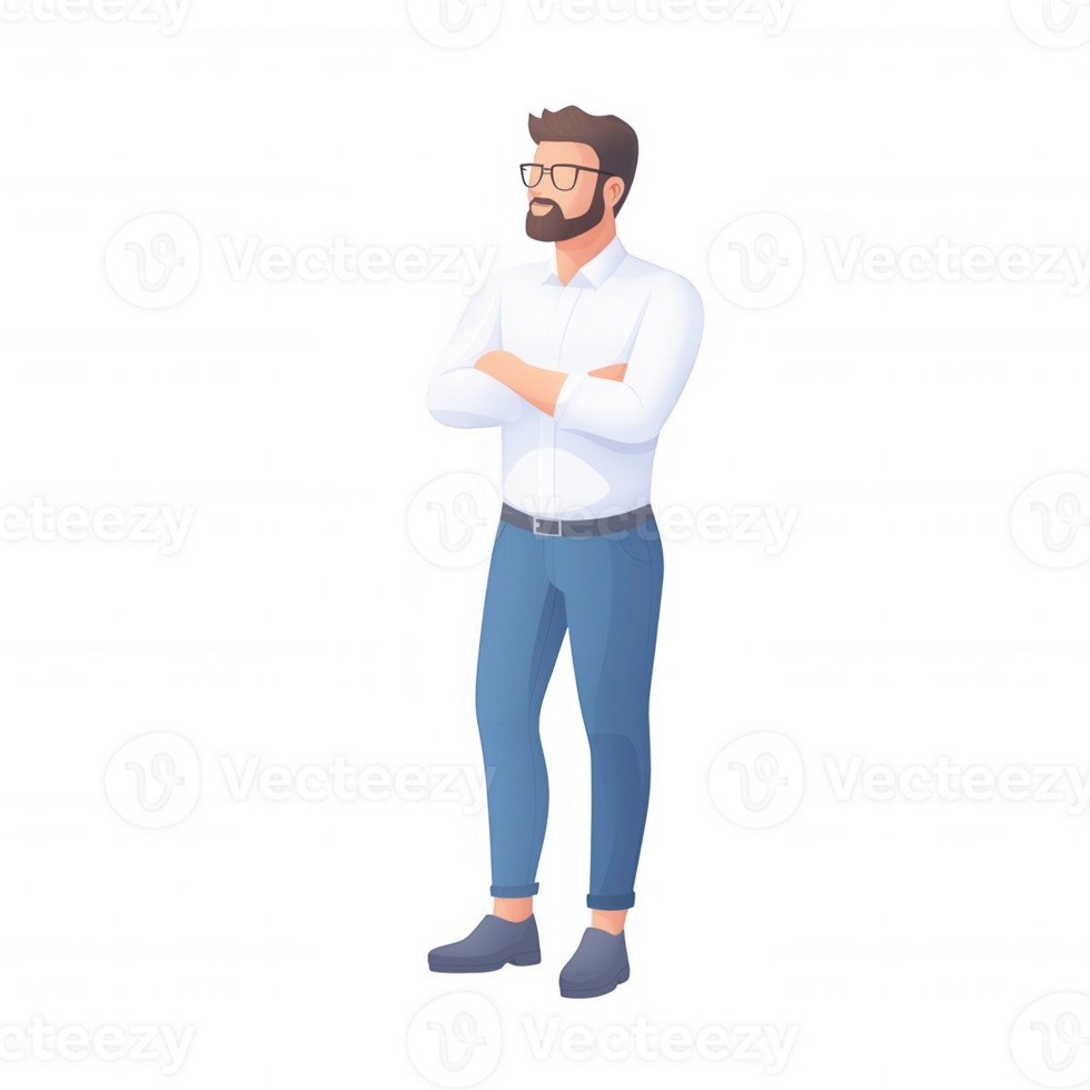 A confident man standing with arms crossed, showcasing a modern, professional style. png