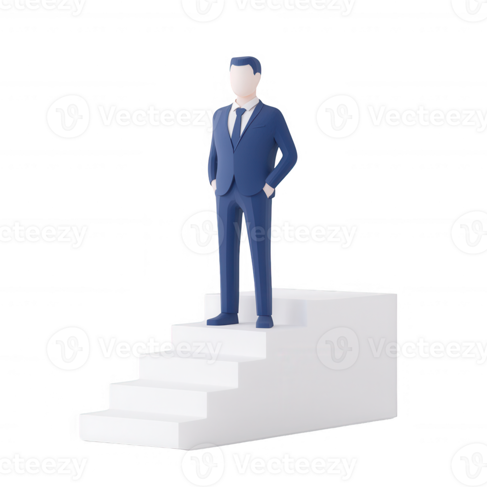 A confident businessman standing on steps, symbolizing growth and success. png