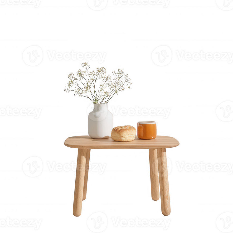 A cozy table setting with flowers, a cup, and pastry for a relaxing atmosphere. png