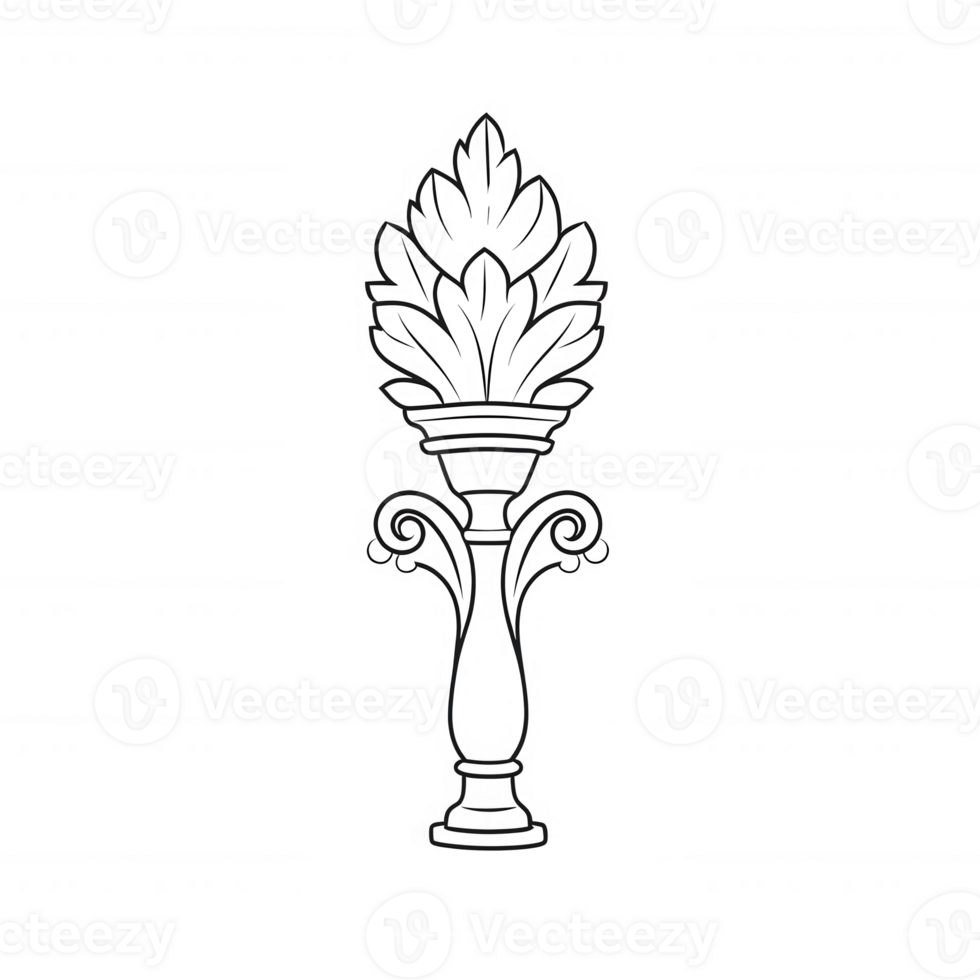A detailed illustration of a decorative torch with ornate details and foliage. png