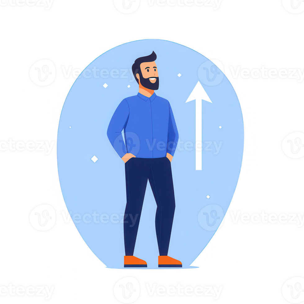 A man standing confidently with a positive outlook and upward attitude. png