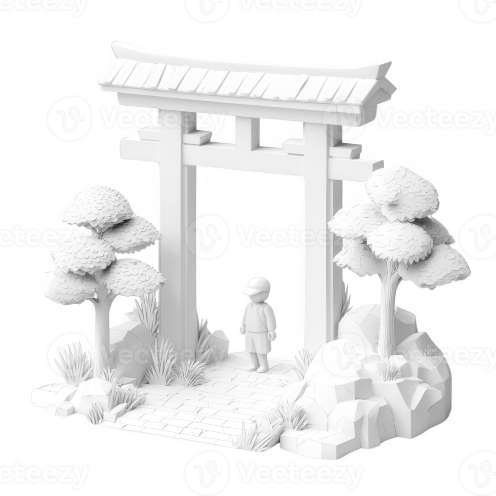 A serene entrance gate surrounded by nature, symbolizing tranquility and reflection. png