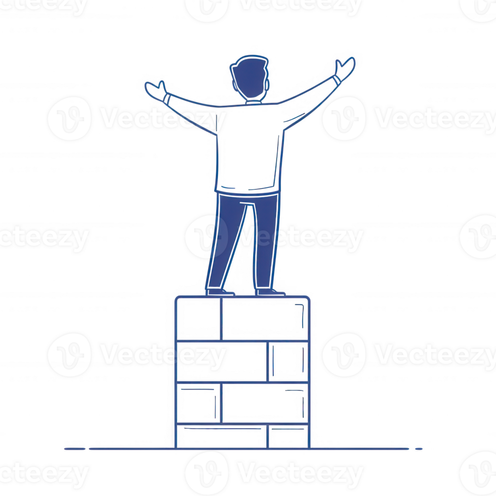 A person celebrating success while standing on a pedestal with arms raised. png
