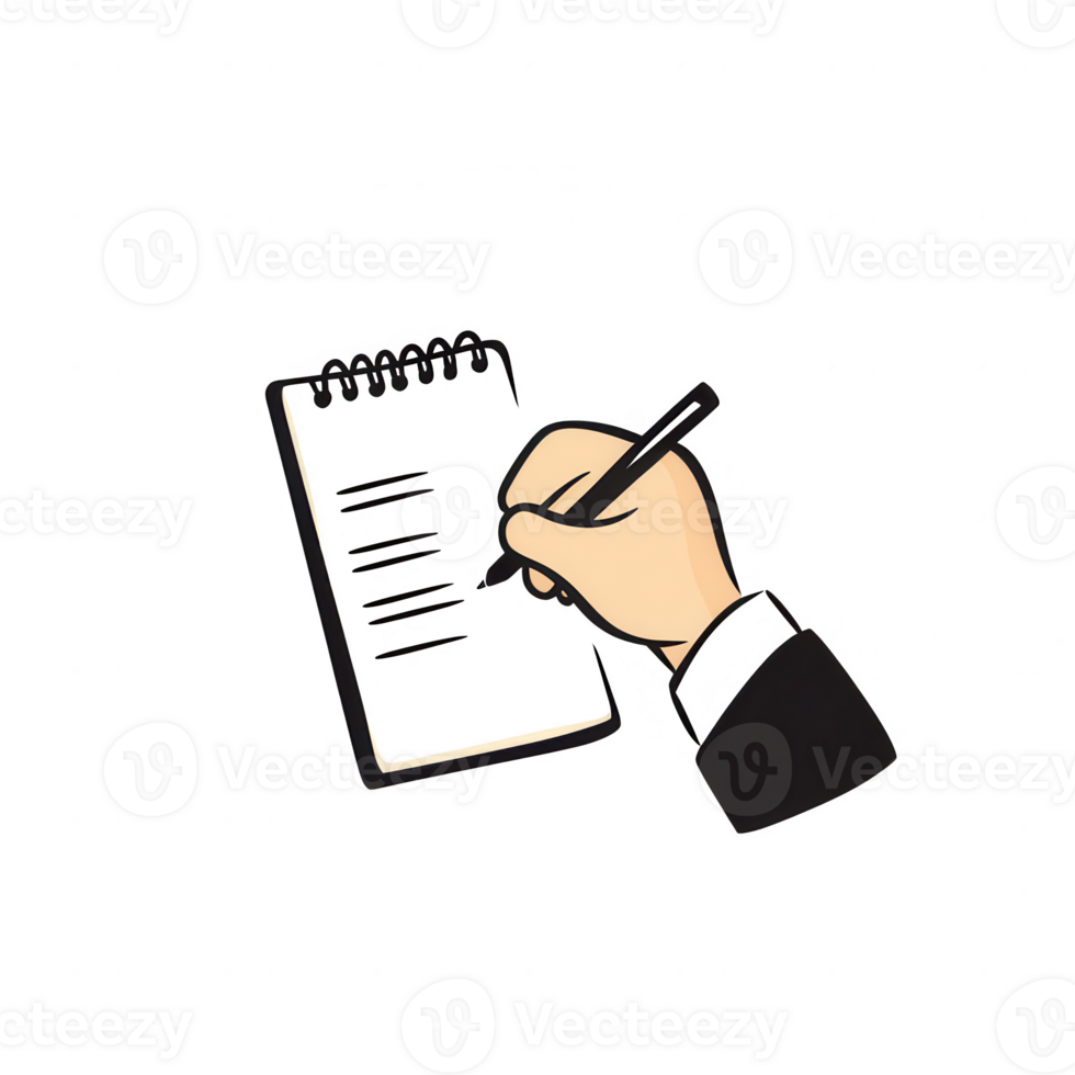 A hand writing notes in a notepad for effective planning and organization. png