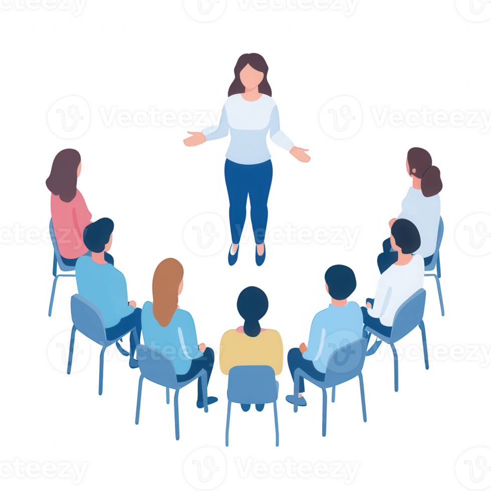 A group discussion with a speaker leading an engaging conversation. png