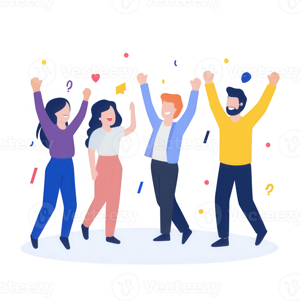 A group of friends celebrating together with joy and excitement. png