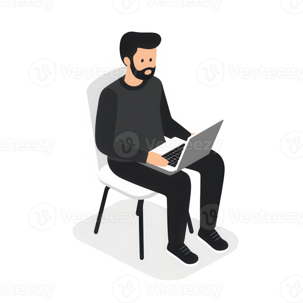 A man working on a laptop, showcasing a modern remote working lifestyle. png