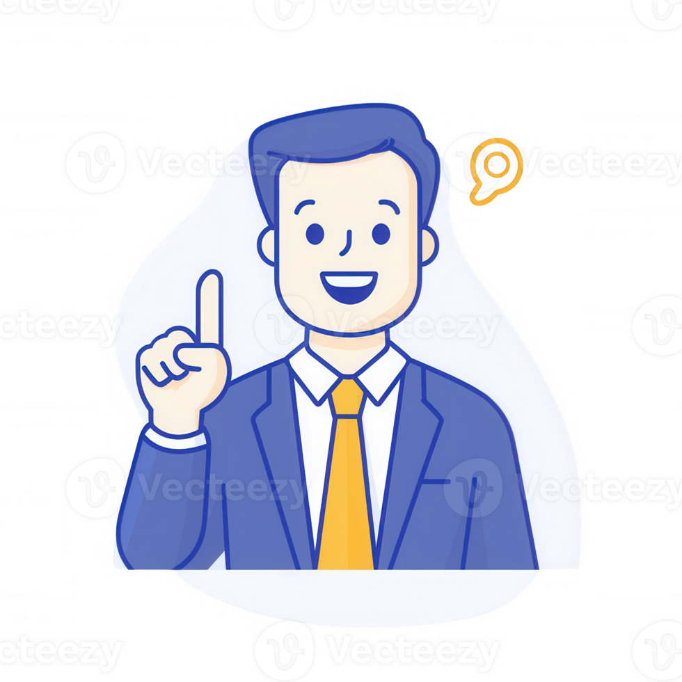 A professional businessman with a confident pose and an idea lightbulb above. png