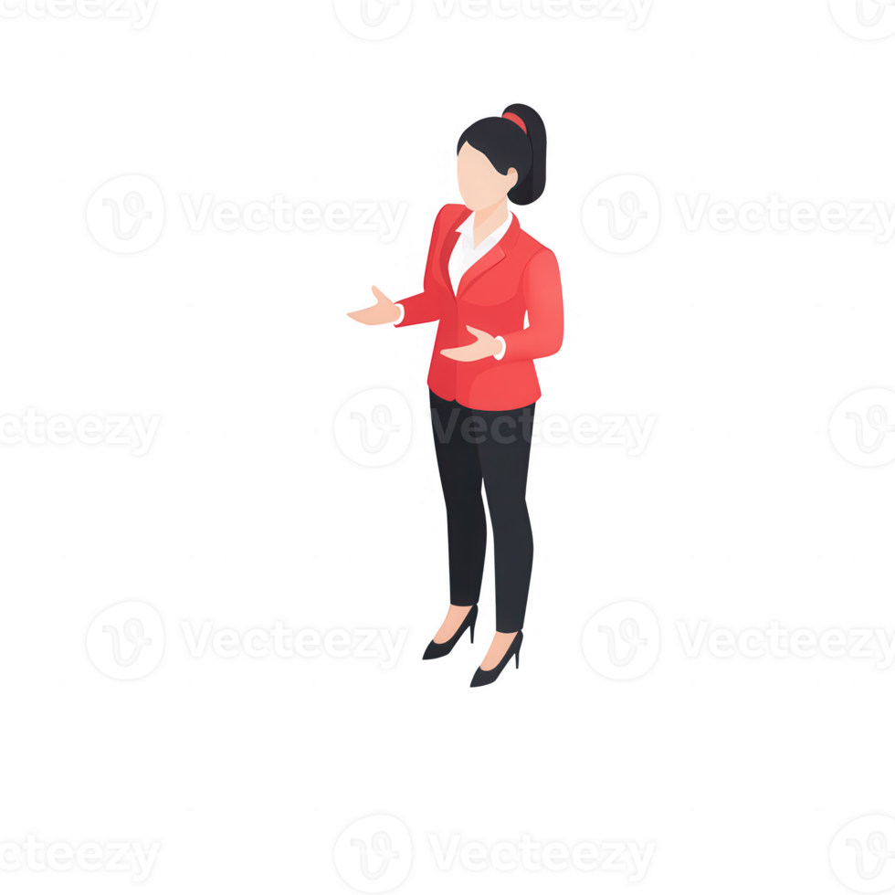 A professional woman presenting ideas confidently in a modern office environment. png