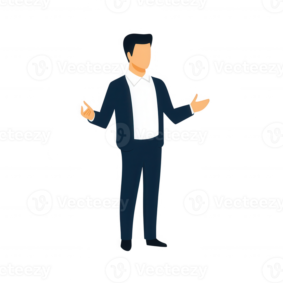 A professional man gestures confidently in a business setting, showcasing leadership skills. png