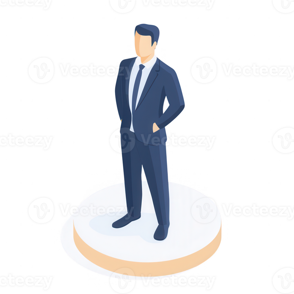 A professional man in a suit standing confidently on a circular platform. png