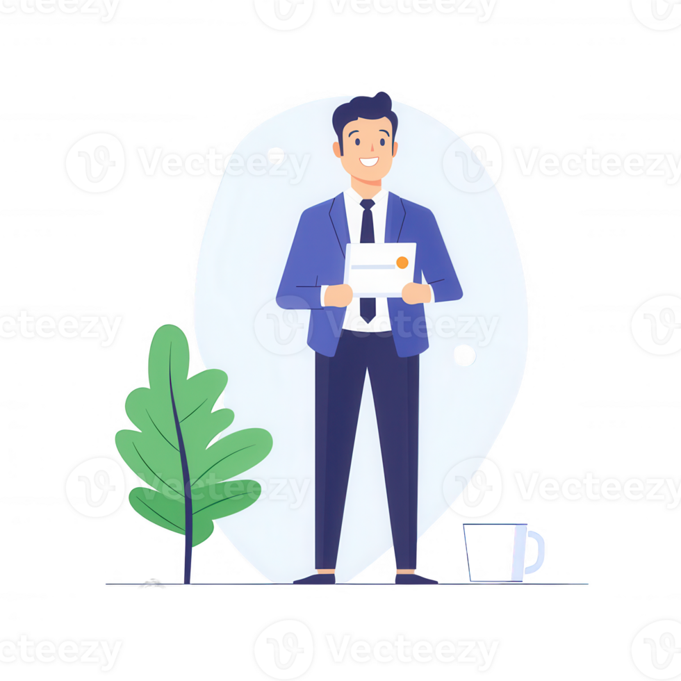 A professional man standing with documents, symbolizing success and achievement. png