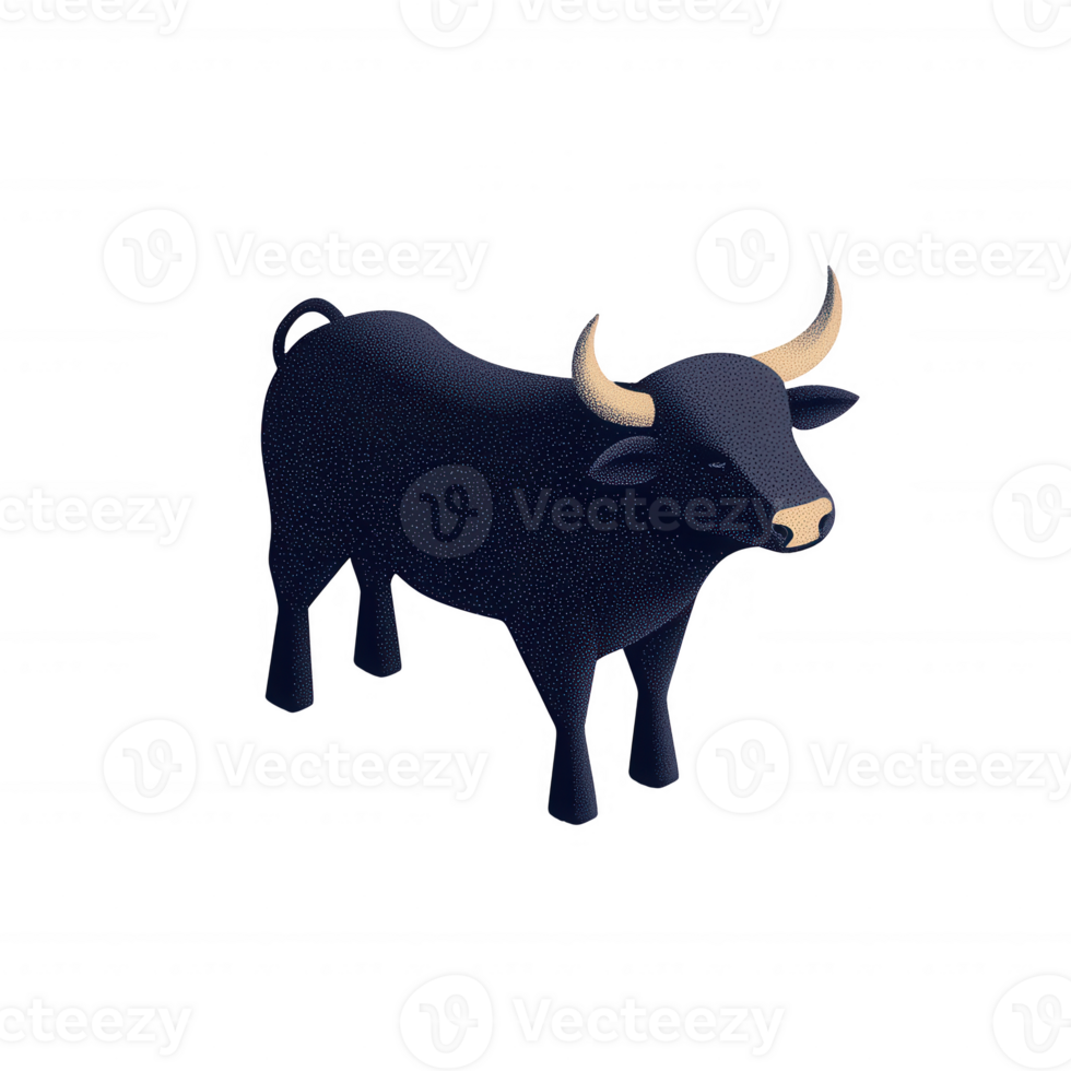 A stylized black bull with prominent horns, symbolizing strength and power. png