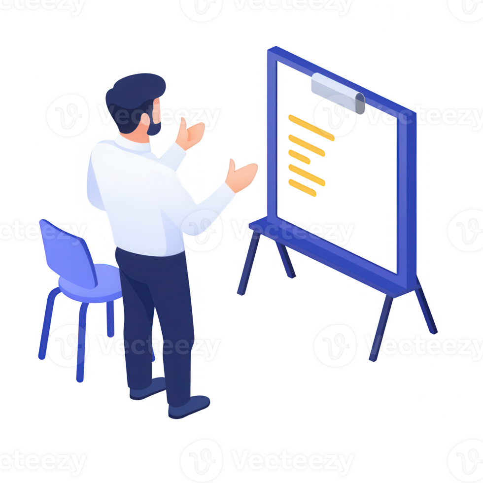 Businessman presenting ideas on a whiteboard during a meeting. png