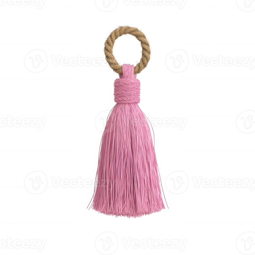 A stylish pink door tassel with a rope loop, perfect for home decor. png