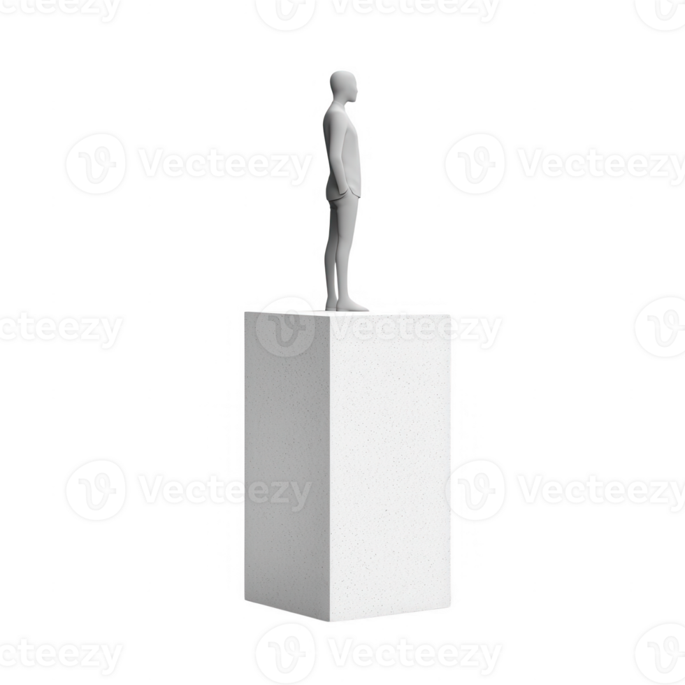 Abstract sculpture of a figure standing atop a pedestal, symbolizing aspiration. png