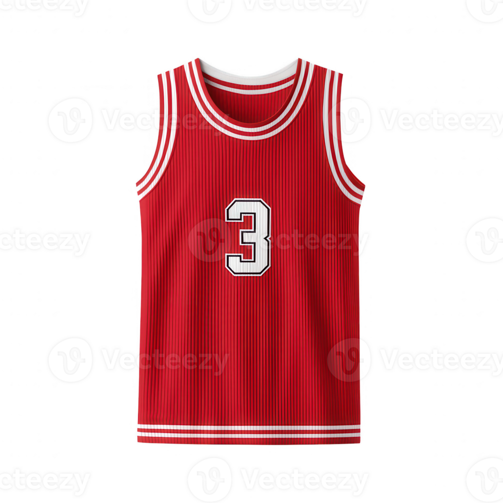 A vibrant red basketball jersey featuring the number three for athletes. png