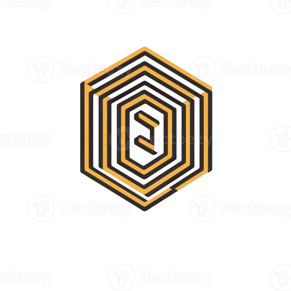 Modern geometric logo design with hexagonal shapes in golden color. png