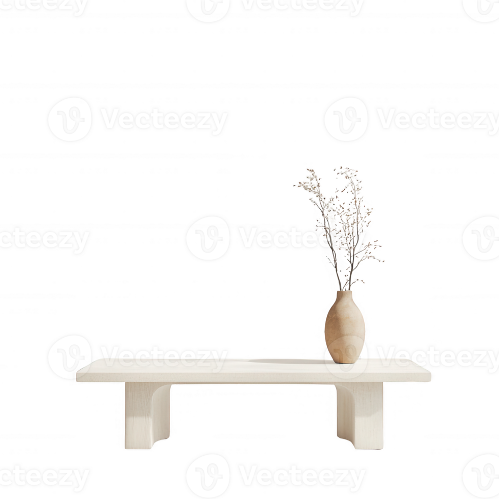 Minimalistic table with a vase holding dried flowers, perfect for modern decor settings. png