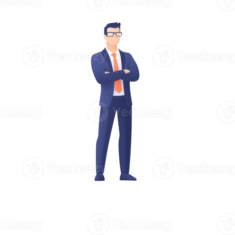 Professional businessman standing confidently with arms crossed in formal attire. png