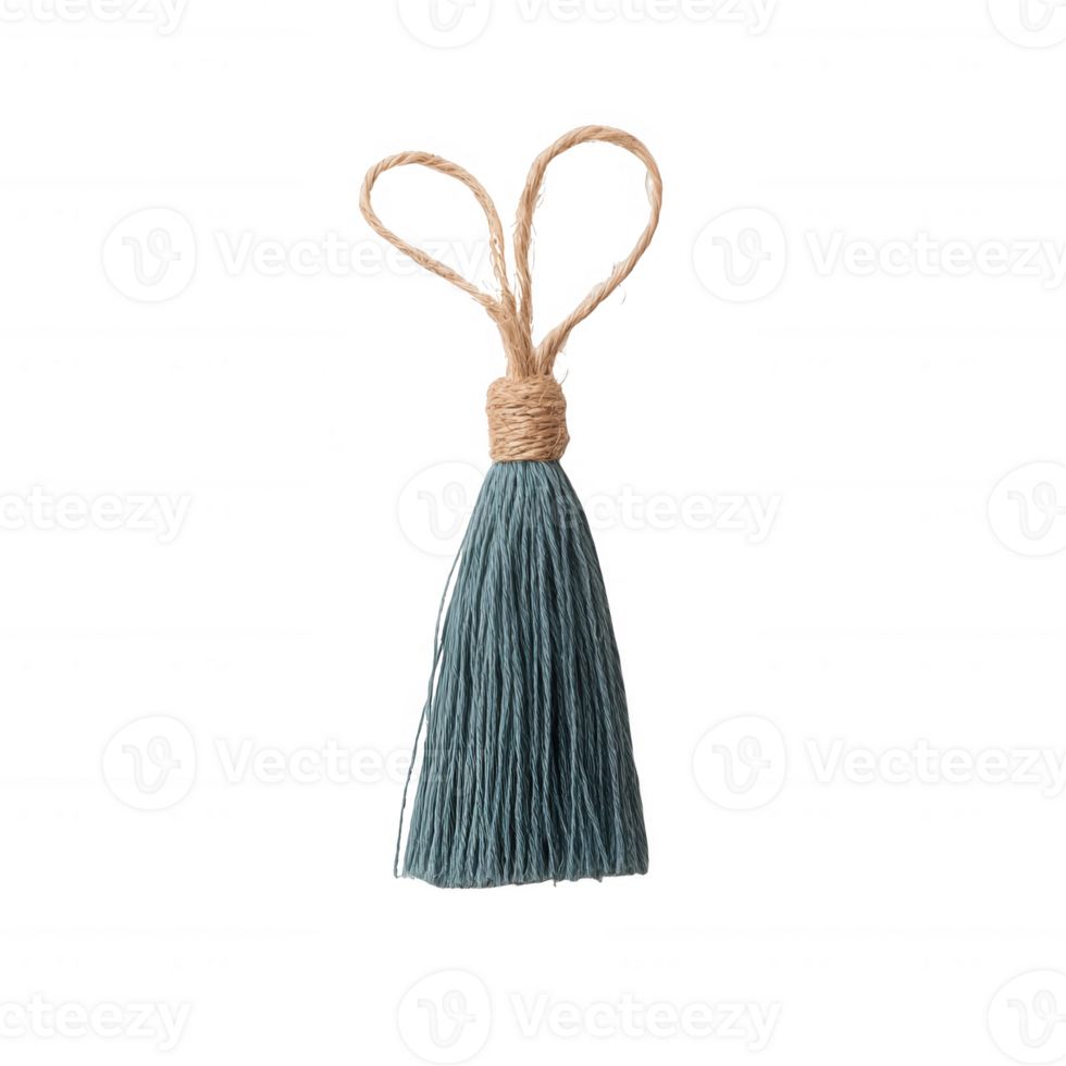 Delicate blue tassel with natural fibers, perfect for crafts and decorations. png