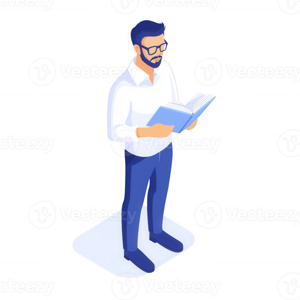 Man reading a book, fully engaged in the joy of learning and discovery. png
