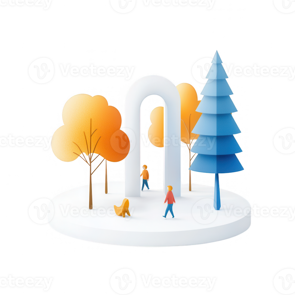 Illustration of a vibrant park scene with people and colorful autumn trees. png