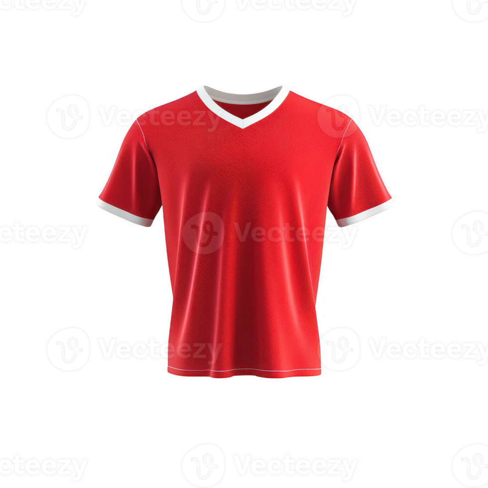 Red sports jersey with white accents, perfect for a vibrant athletic look. png