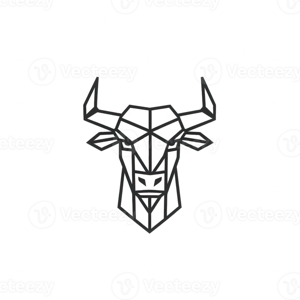 Stylized geometric illustration of a bull's head with intricate line work. png