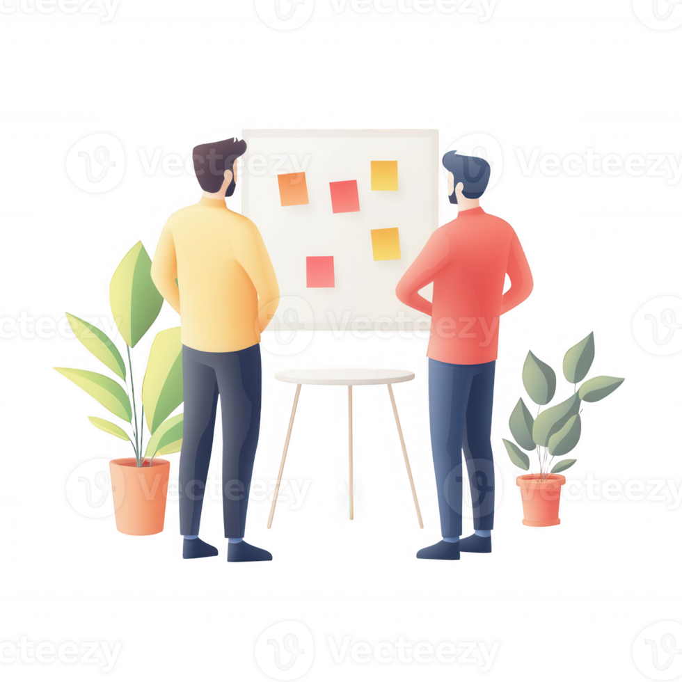 Two professionals collaborating on a project in a modern office setting. png
