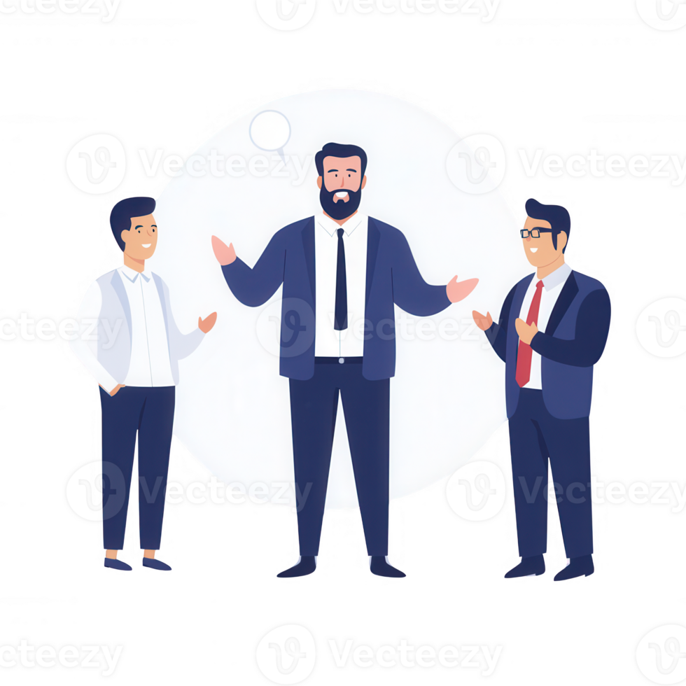 Three business professionals discussing ideas in a modern office setting. png