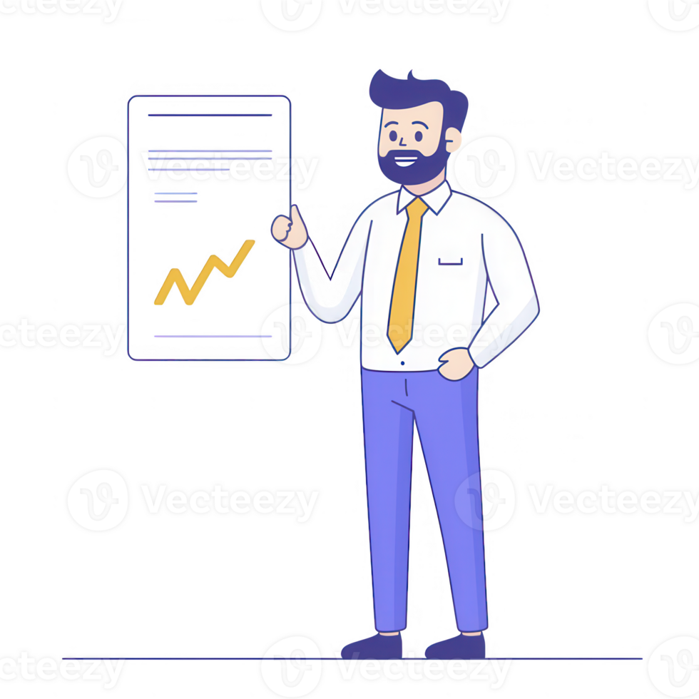 A businessman presenting a growth chart on a digital screen with confidence. png